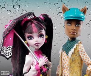 пазл Draculaura и Clawd волк, чудовищной пара из Monster High средней школы